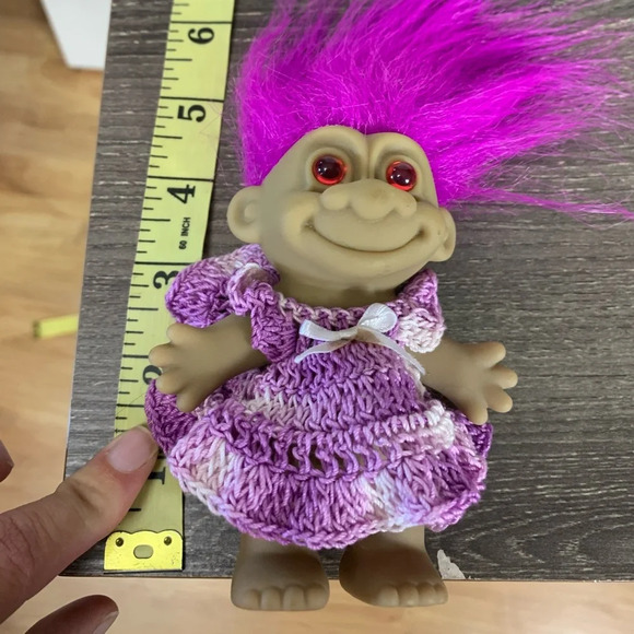 Vtg Troll  Doll Purple Hair Red Eyes 90’s Creepy Nostalgic Play Unmarked China - Picture 9 of 11